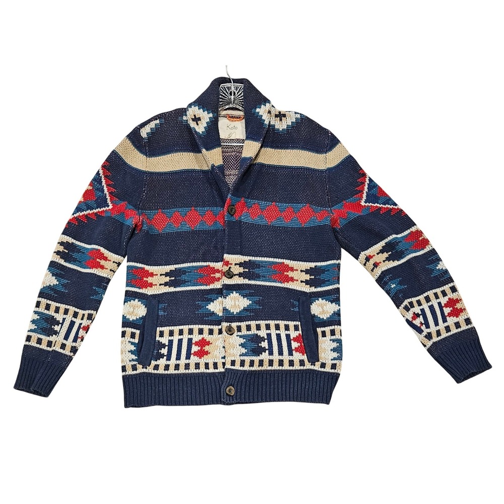 Koto Southwestern Aztec Sweater Mens Sm Geometric Shawl Collar Cardigan Button